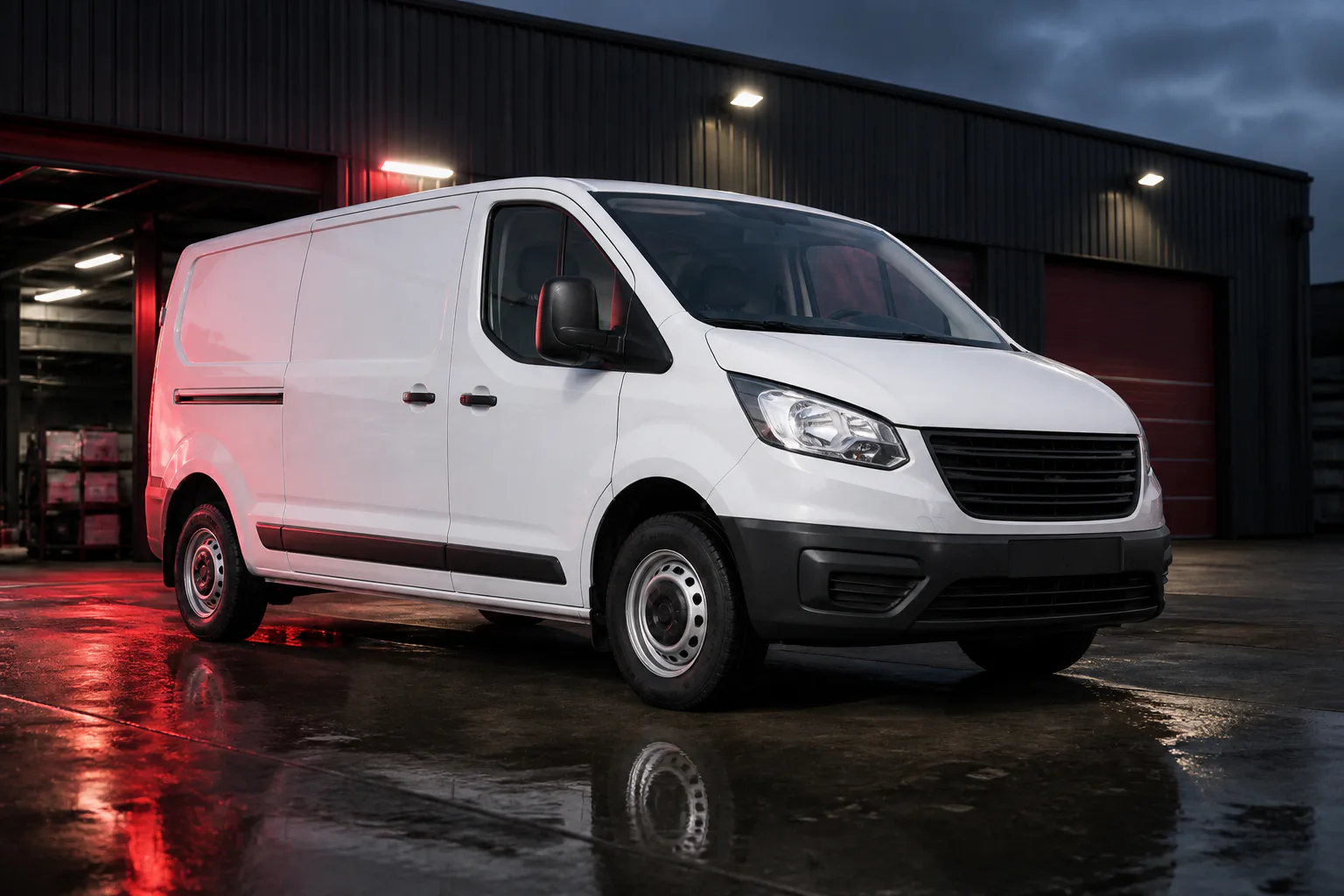 Camionnette professionnelle dans une cour industrielle